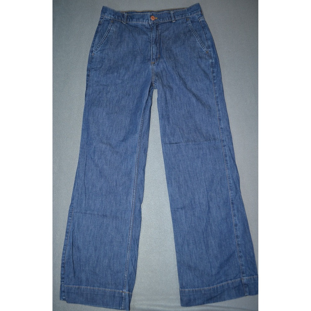 J. Crew Wide Leg Denim Trouser Pants Women 27 Coastal Navy Wash High Rise Jeans